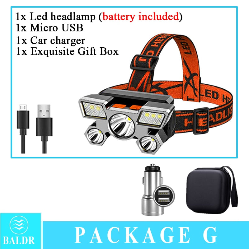 5 LED Built in 18650 Battery Headlamp USB Rechargeable Portable Flashlight Lantern Headlamp Outdoor Camping Headlight