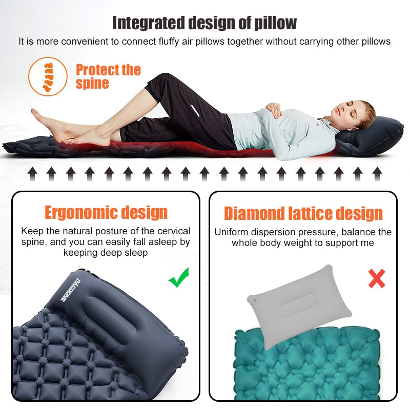 Outdoor Camping Sleeping Pad Folding Sleep Mat Beach  Inflat Mattress with Pillows Ultralight Air Mat Travel Hiking New